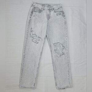American Eagle 90s Straight Jeans Womens 4 Gray Light Wash Distressed Denim